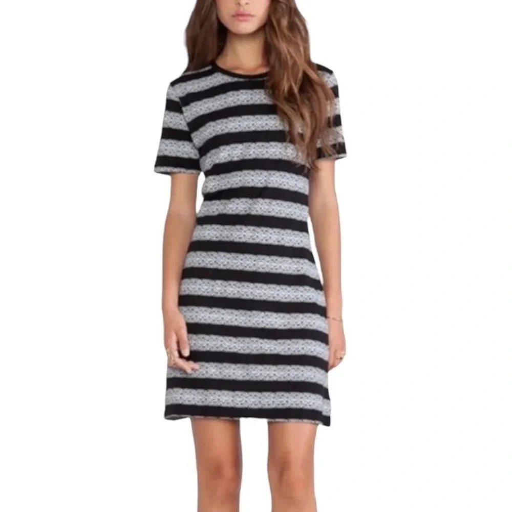 Theory Shirt Dress Black Cherry Lace Striped Print Short Sleeve Mini - Picture 1 of 6